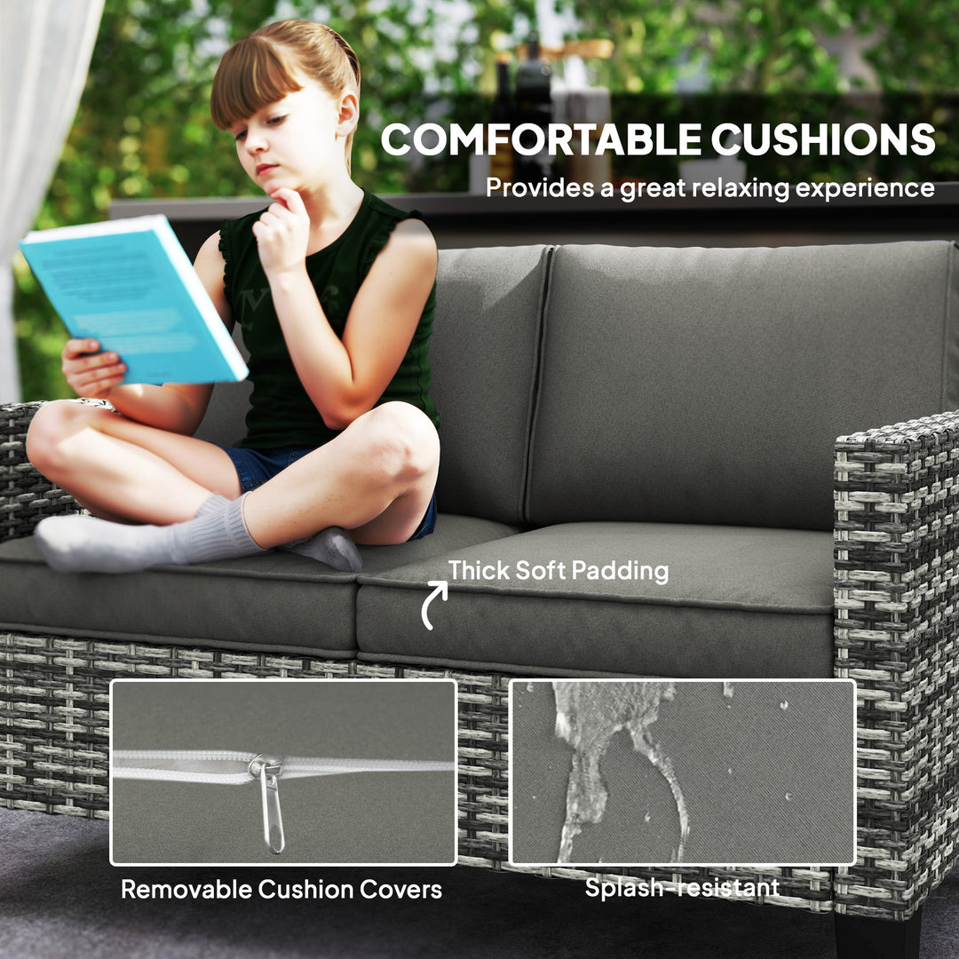 Outsunny 2 Seat Patio Loveseat Deluxe Wicker Sofa Chair Outdoor Rattan Furniture Couch All Weather with Cushion for Balcony, Deck, Garden and Poolside, Grey