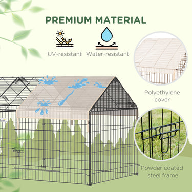 PawHut 87x41x41-IN Catio Rabbit Guinea Pig Cage Chicken Coop Run, Small Animal Enclousure Outdoor Indoor with Cover and Multiple Doors, Beige