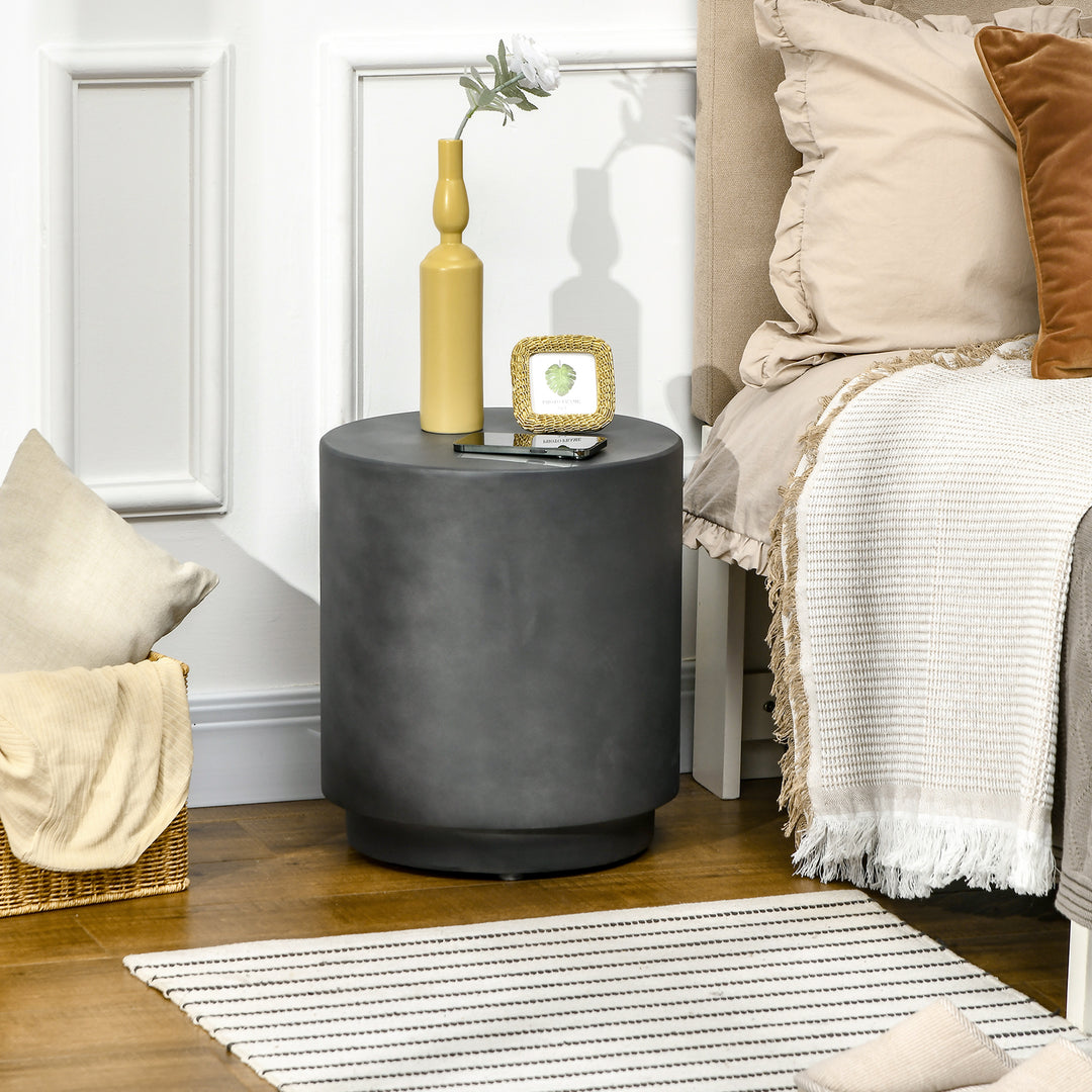 HOMCOM Terrazzo Finish Side Table, 17" Round End Table for Indoor and Outdoor, Charcoal Grey