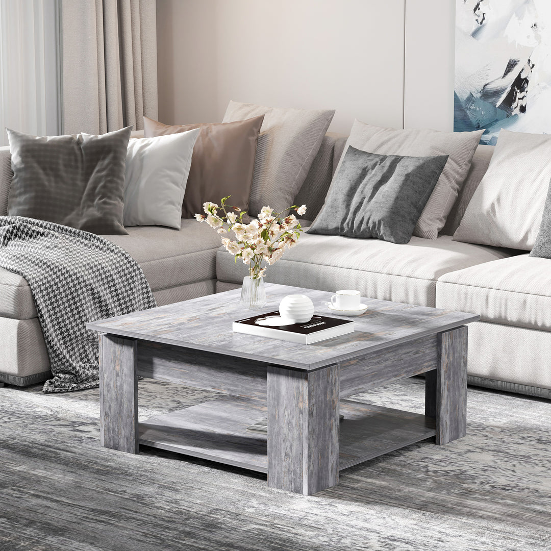 HOMCOM Modern Coffee Table with Storage Shelf, Square  Cocktail Table, Center Table for Living Room, Grey
