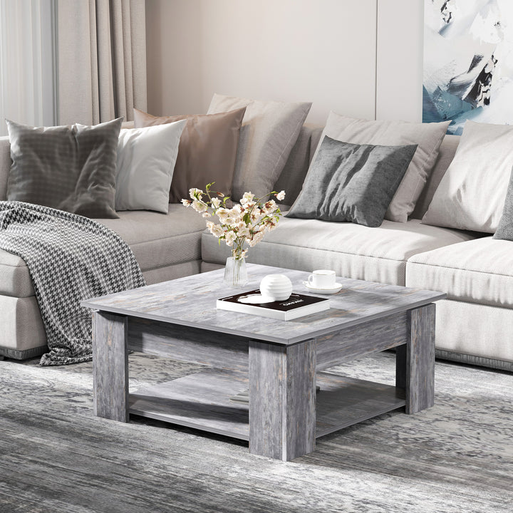 HOMCOM Modern Coffee Table with Storage Shelf, Square  Cocktail Table, Center Table for Living Room, Grey
