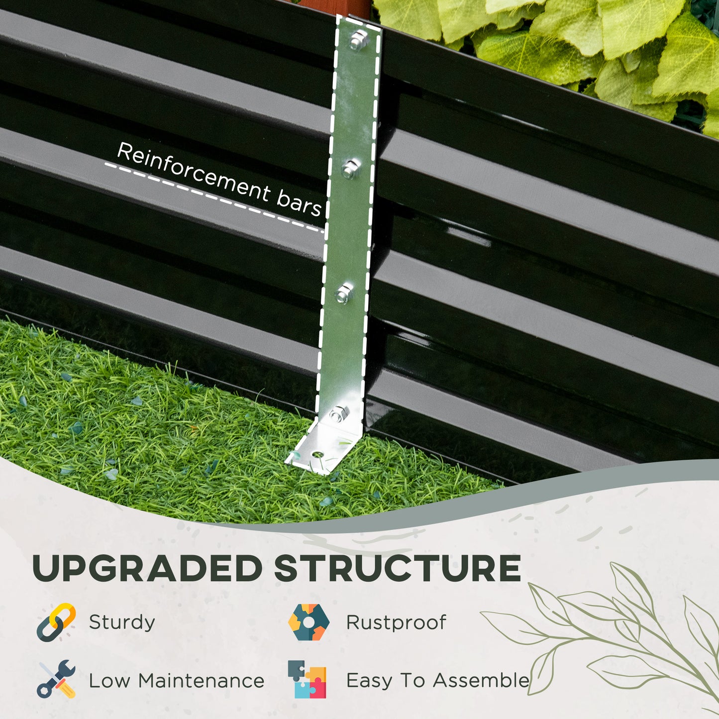 Outsunny 6' x 3' x 1' Raised Garden Bed with 2 Trellis Tomato Cages, Steel Frame Elevated Planter Box, Black