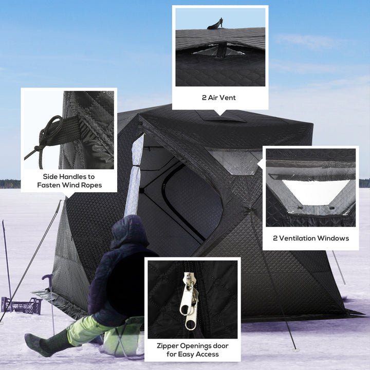 Outsunny 4-Person Insulated Ice Fishing Tent, Portable Ice Fishing Shelter with Ventilation Windows, Carry Bag, Two Doors and Anchors for Low-Temp -22℉