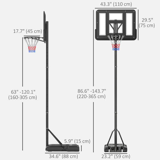 Soozier 5ft-10ft Height Adjustable Basketball Hoop Stand, Portable Basketball System with Wheels and 43" Backboard for Youth Junior