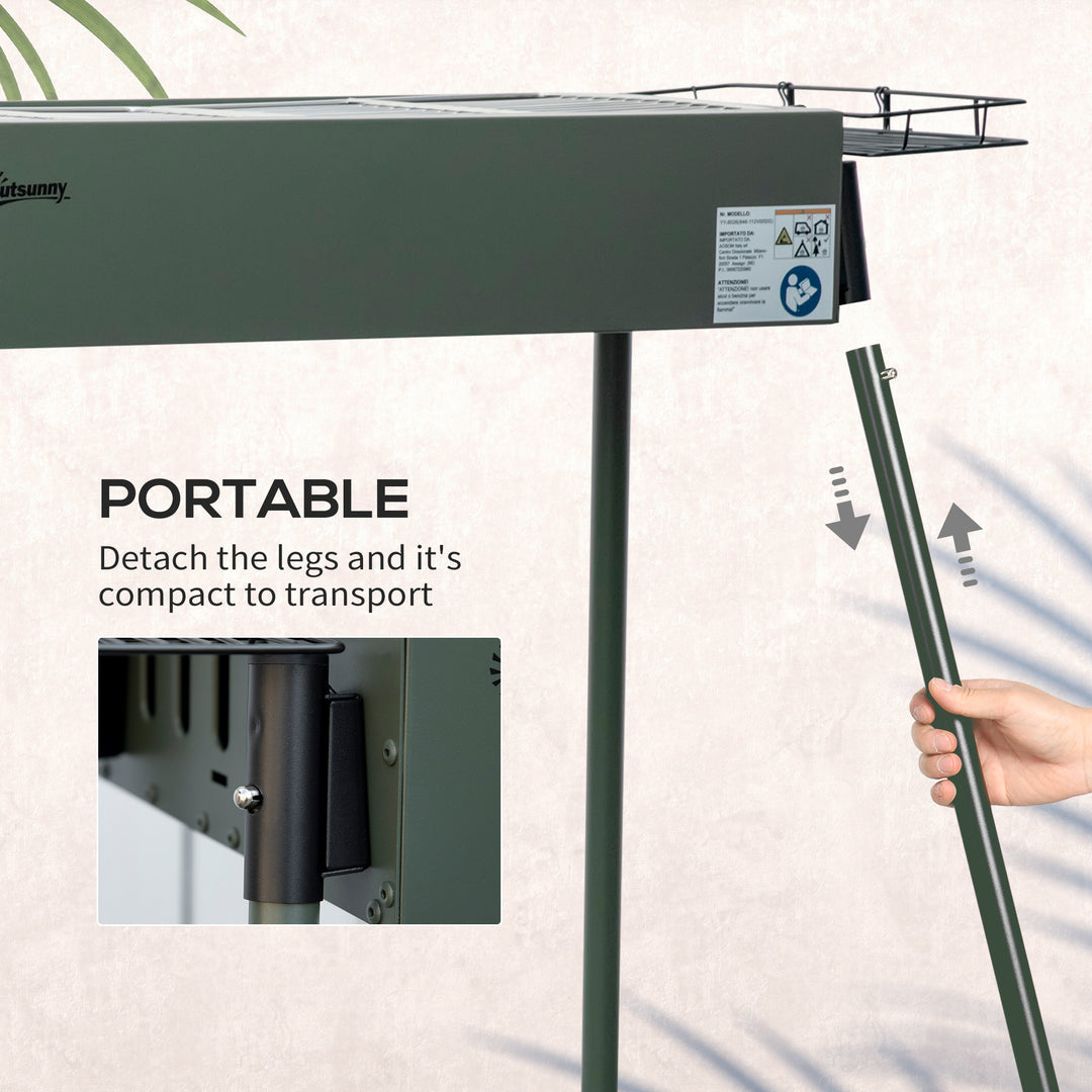 Outsunny Portable BBQ Grill, Charcoal Grill with Side Seasoning Baskets, Hooks and Nets for Outdoor, Picnic, Camping, Dark Green