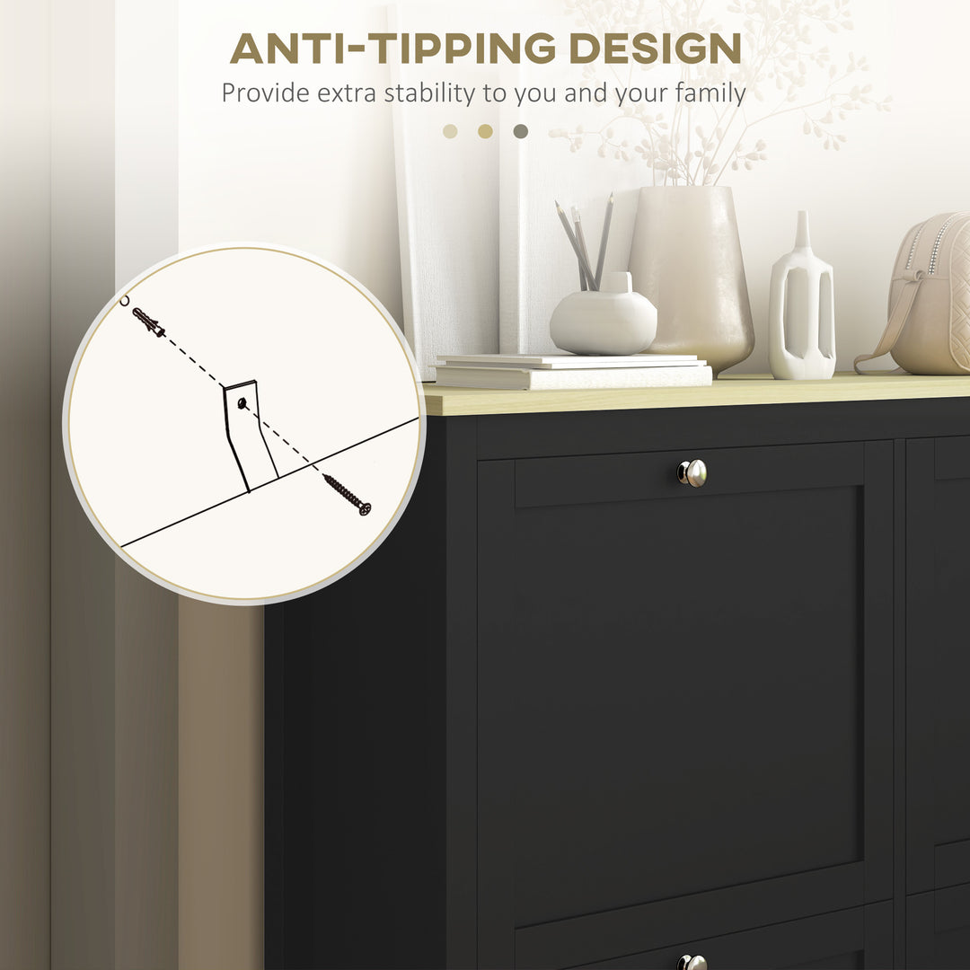 HOMCOM Entryway Shoe Storage Cabinet with 4 Flip Drawers, Adjustable Shelves, Narrow Shoe Cabinet for 20 Pairs of Shoes, Grey