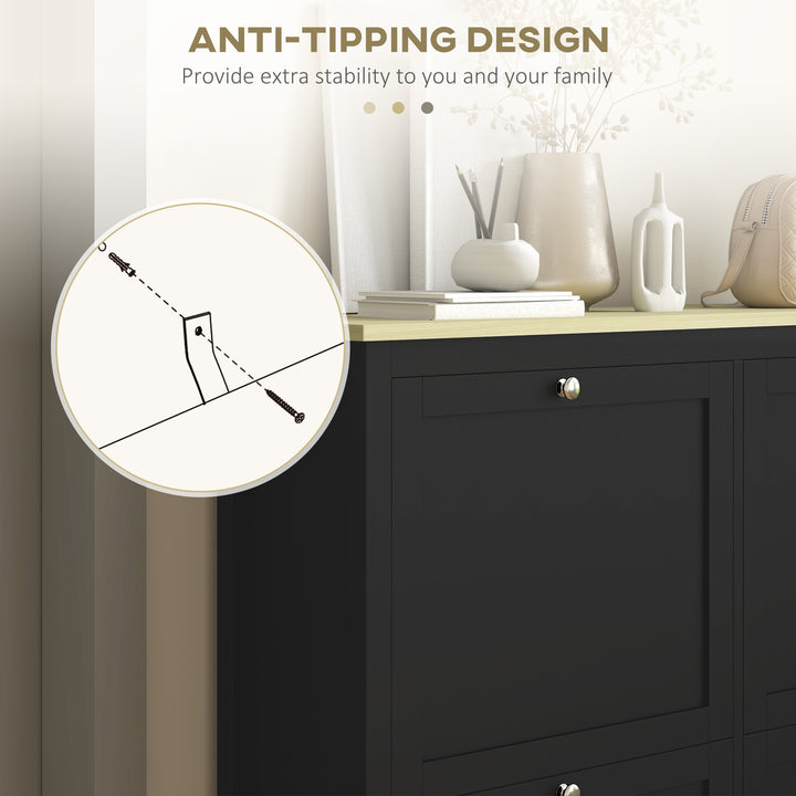 HOMCOM Entryway Shoe Storage Cabinet with 4 Flip Drawers, Adjustable Shelves, Narrow Shoe Cabinet for 20 Pairs of Shoes, Grey