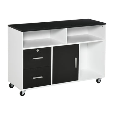 HOMCOM Lateral Filing Cabinet, Printer Stand Home Office Mobile File Cabinet with Wheels, Lockable Drawer, Black
