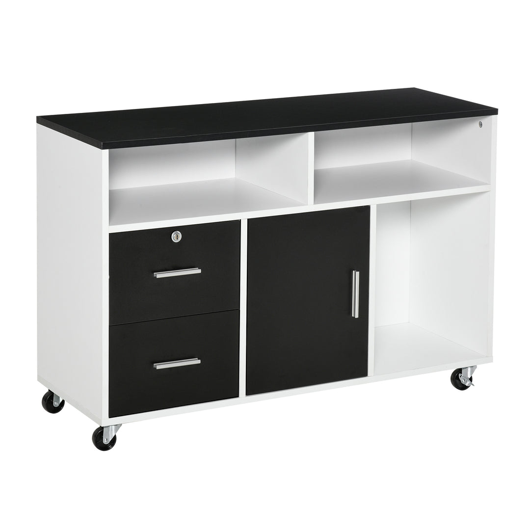 HOMCOM Lateral Filing Cabinet, Printer Stand Home Office Mobile File Cabinet with Wheels, Lockable Drawer, Black