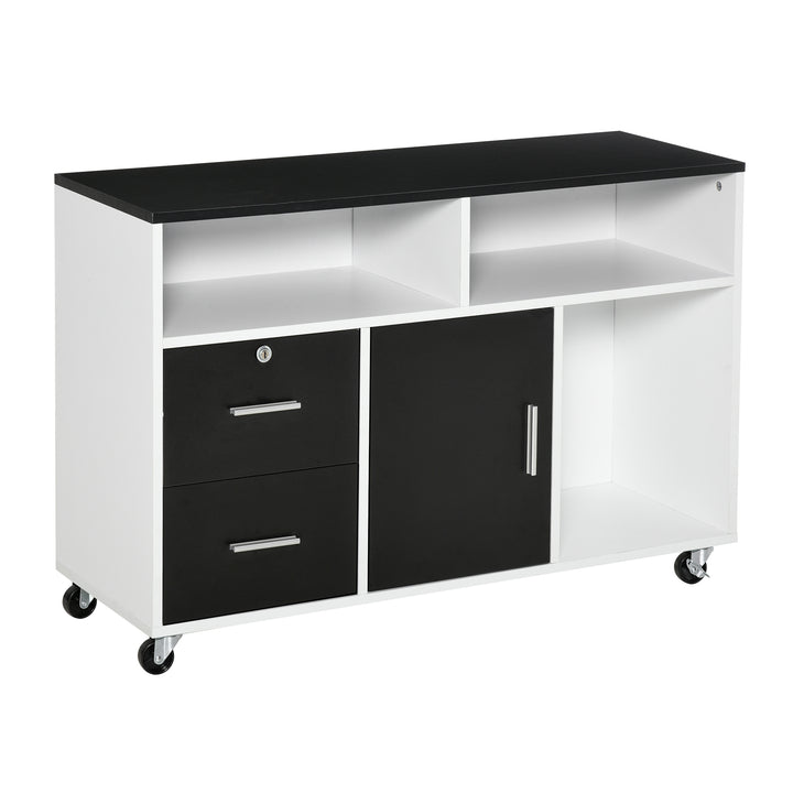 HOMCOM Lateral Filing Cabinet, Printer Stand Home Office Mobile File Cabinet with Wheels, Lockable Drawer, Black