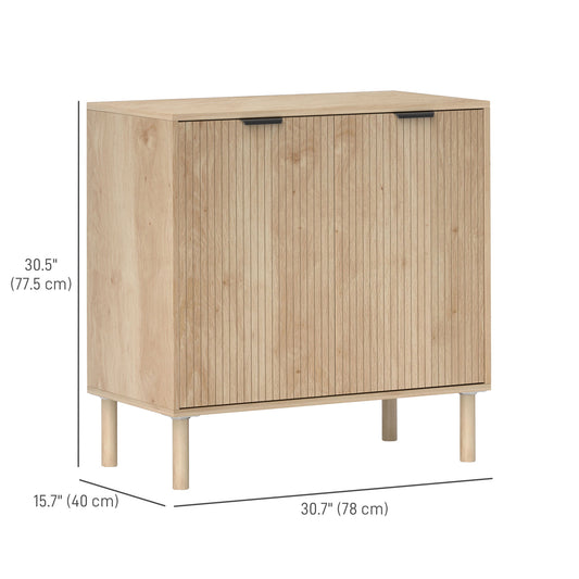 HOMCOM Accent Cabinet with Doors & Adjustable Shelf, Freestanding Storage Cabinet with Wood Legs for Living Room, Oak