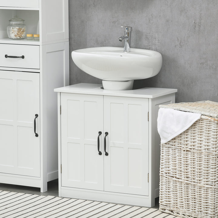 kleankin Pedestal Under Sink Cabinet, Bathroom Vanity Cabinet Storage with Double Doors and Adjustable Shelf, White