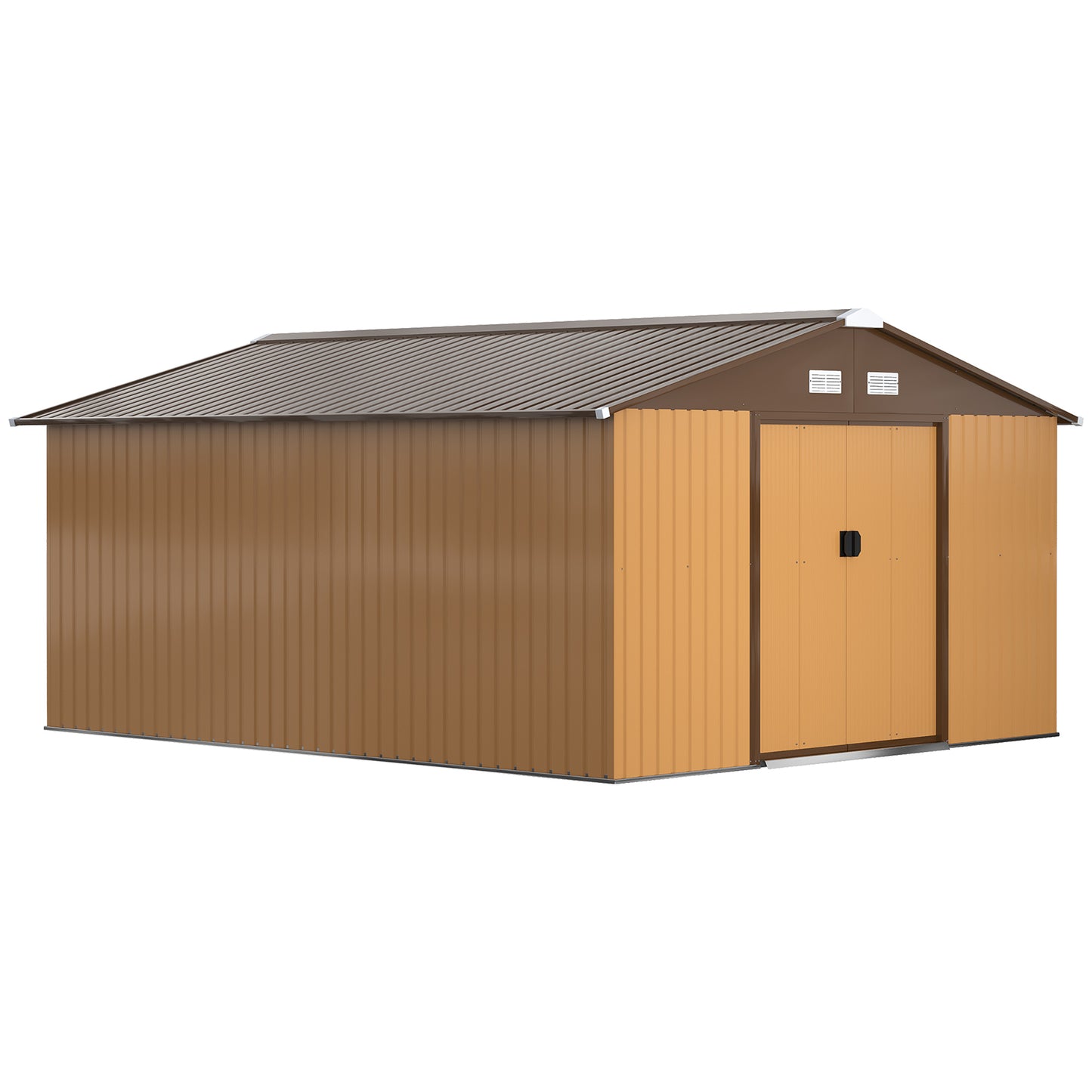 Outsunny 11' x 13'Garden Storage Shed w/ Foundation Kit Metal Tool Storage House w/ Double Doors Yellow