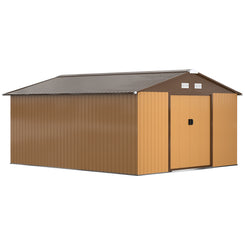Outsunny 11' x 13'Garden Storage Shed w/ Foundation Kit Metal Tool Storage House w/ Double Doors Yellow