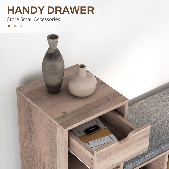 HOMCOM Upholstered Shoe Storage Bench w/ Seat, Entrance Bench w/ Drawer and 6 Open Shelves for Hallway, White