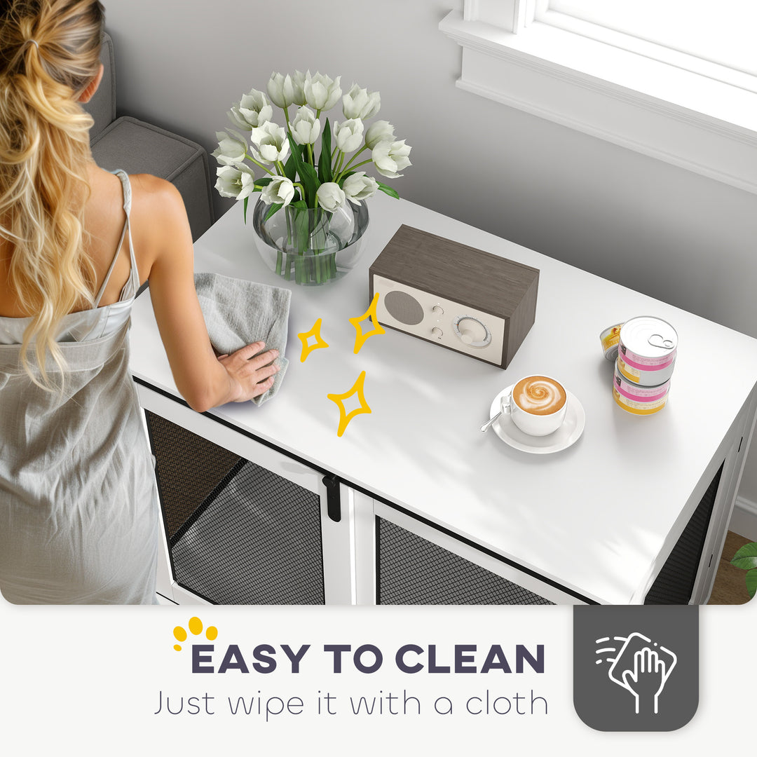 PawHut 39" Dog Crate Furniture with Sliding Barn Door, Furniture Style Dog Cage End Table for Large Dogs, White