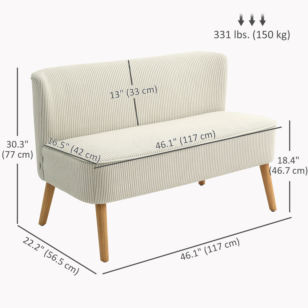 HOMCOM Modern 2 Seat Sofa for Bedroom, Upholstered Two Seater Couch with Rubber Wood Legs, Light Grey