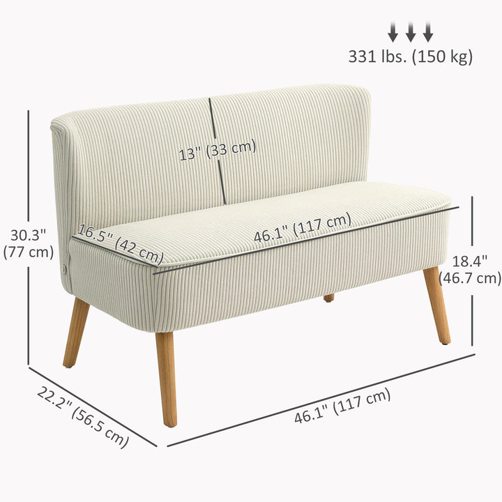 HOMCOM Modern 2 Seat Sofa for Bedroom, Upholstered Two Seater Couch with Rubber Wood Legs, Light Grey