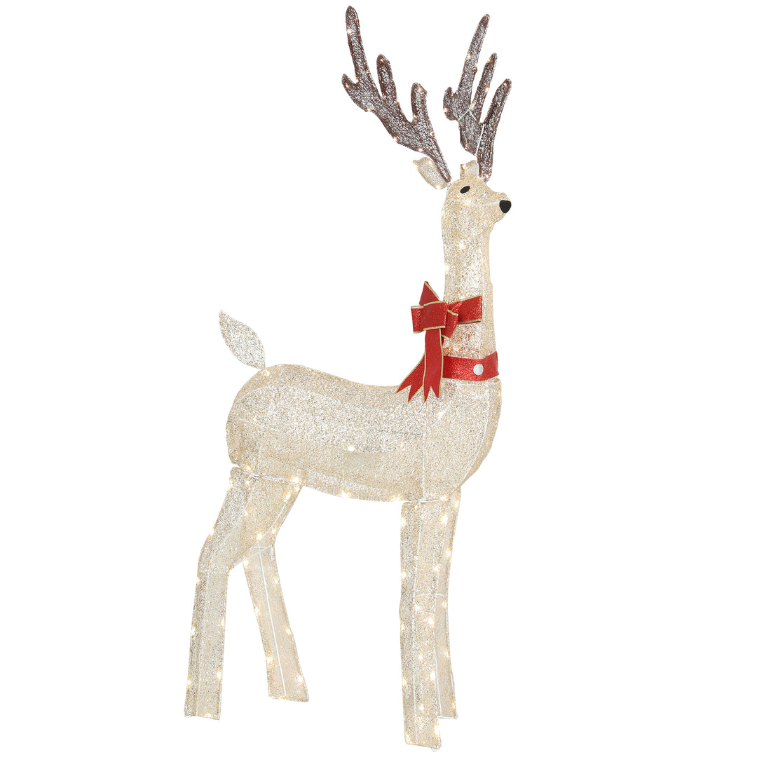 Outsunny 4.4FT Lighted Christmas Deer, Light Up Buck with Rotating Head, 123 LED Lights, Stakes and Zip Ties, Outdoor Waterproof