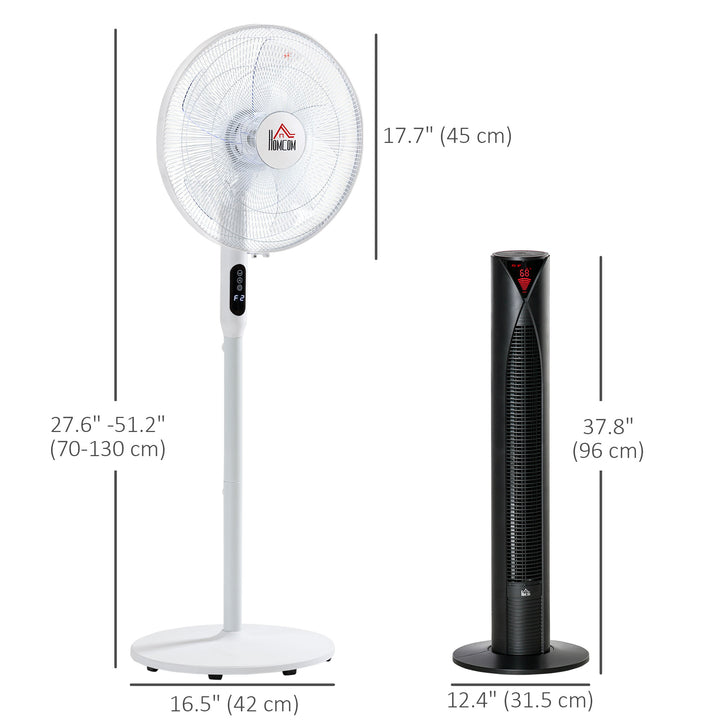 HOMCOM Tower Fan and 16" Pedestal Fan Set, with Remote Control, Height Adjustable, Tilted Head, Timer, Oscillating Standing Fan, Stand Floor Fans for Bedroom, White