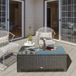 Outsunny Outdoor PE Rattan Wicker Table, Patio Garden Side Table w/Glass Top for Patio, Balcony, Mixed Grey