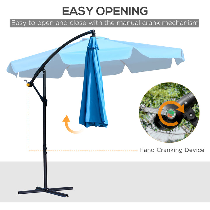 Outsunny 9FT Offset Hanging Patio Umbrella Cantilever Umbrella with Easy Tilt Adjustment, Cross Base and 8 Ribs for Backyard, Poolside, Lawn and Garden, White