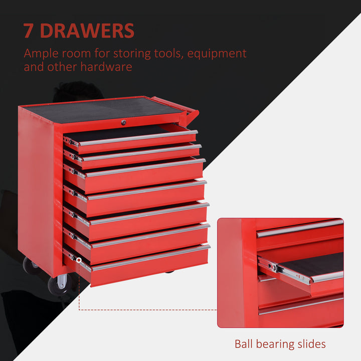 DURHAND Lockable Tool Chest and Tool Box Set of 2, 7 Drawer Tool Cabinet with Wheels, 4 Drawer Portable Tool Chest with Handle for Garage, Factory, Workshop, Red