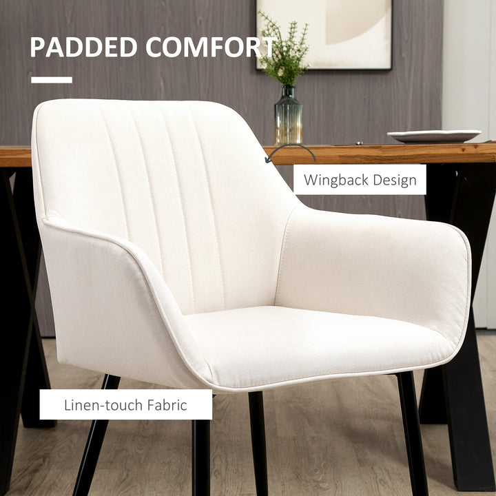 HOMCOM Dining Chairs Set of 2, Linen Upholstery Accent Chair with Back, Armrest, Metal Legs, Dark Grey