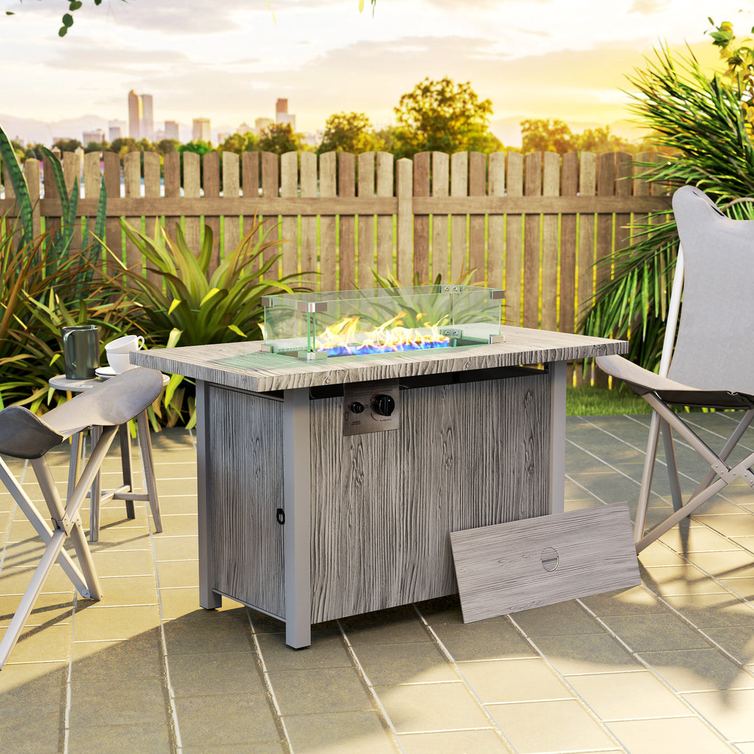 Outsunny 50,000 BTU Gas Fire Pit Table with Cover and Glass Screen, Grey