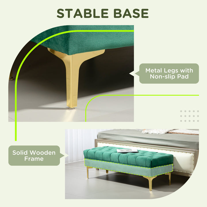 HOMCOM End of Bed Bench, Upholstered Bench, Entryway Shoe Bench with Button Tufted for Living Room, Bedroom, Dark Green
