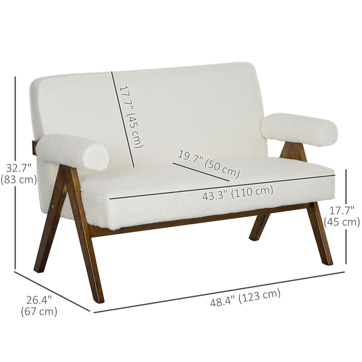 HOMCOM Boucle Fabric 2 Seater Sofa, Small Sofa Loveseat with Thick Padding and Wood Legs, Cream White