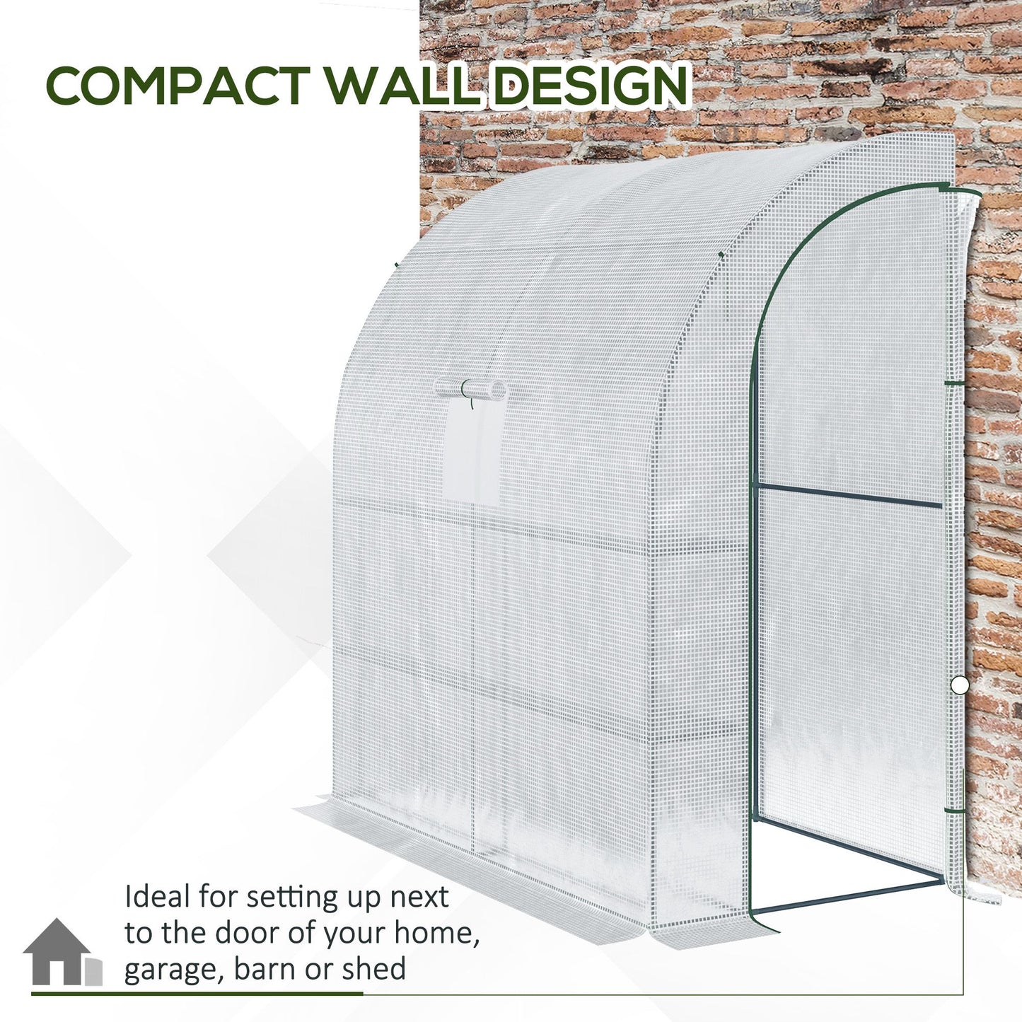 Outsunny 7' x 4' x 7' Outdoor Lean-to Walk-in Garden Greenhouse with Roll-Up Door Hot House for Plants Herbs Vegetables, White