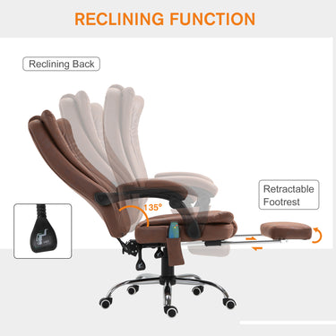 Vinsetto Office Chair 6-point Vibration Massage Chair Micro Fiber Recliner with Retractable Footrest Brown