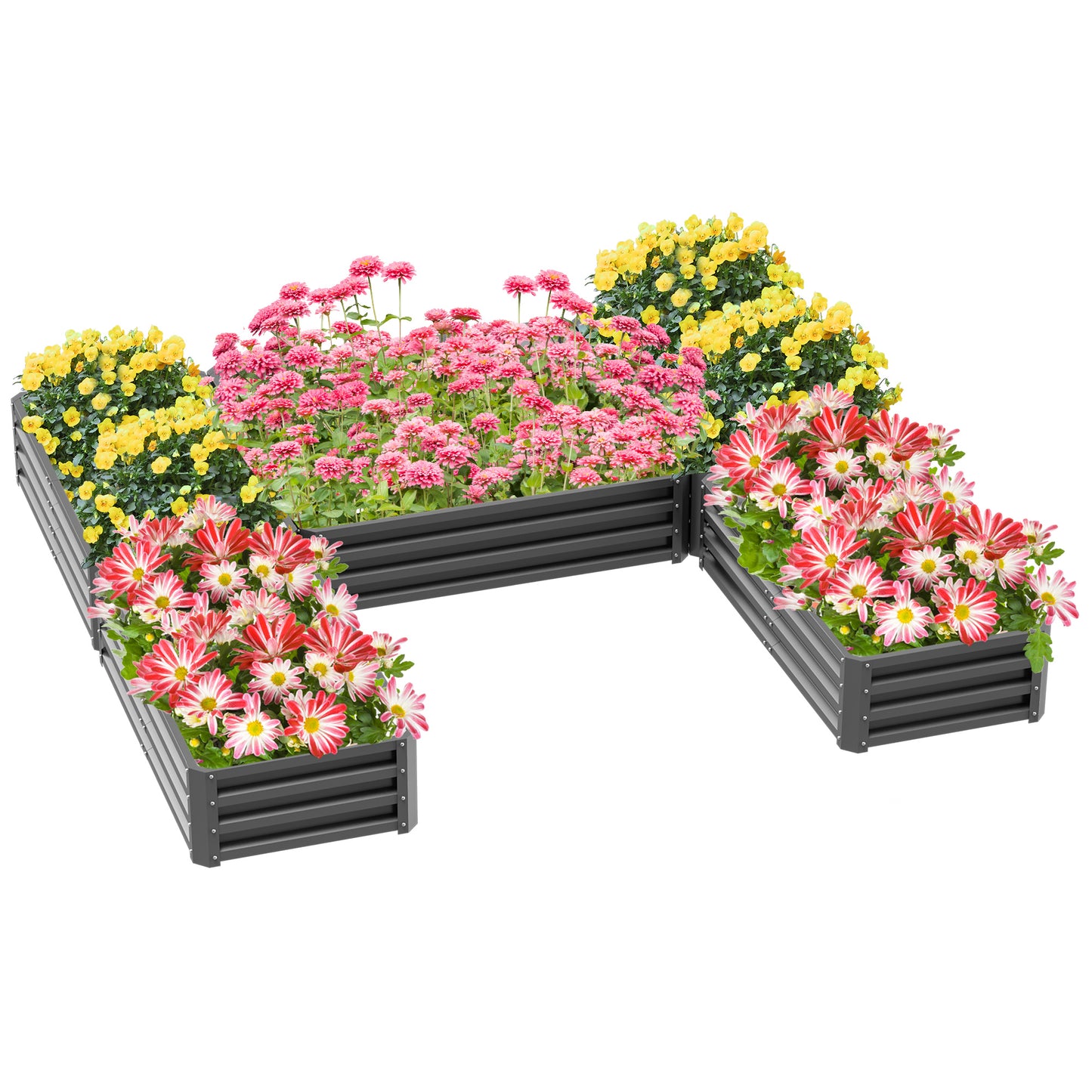 Outsunny Steel Raised Garden Bed, Set of 5 Large Box Planters for Outdoor Plants Vegetables Flowers Herbs, 8x8x1ft, Green