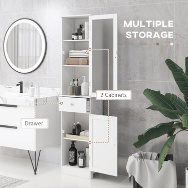 kleankin Tall Bathroom Cabinet, Bathroom Storage Cabinet with Drawers, 2 Doors and Adjustable Shelves, White