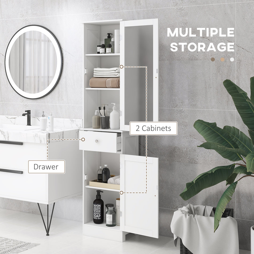 kleankin Tall Bathroom Cabinet, Bathroom Storage Cabinet with Drawers, 2 Doors and Adjustable Shelves, White