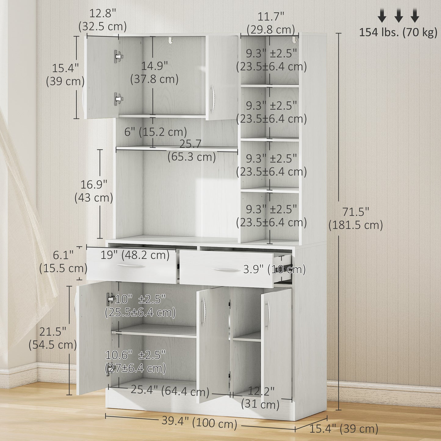 HOMCOM Kitchen Buffet with Hutch Multi Storage Cupboard Cabinet Server Sideboard with Drawers