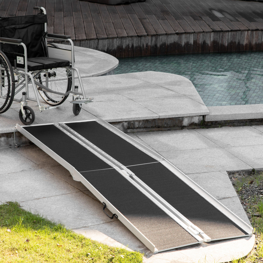 HOMCOM 8ft Wheelchair Ramp, Non-Slip Aluminum Folding Handicap Ramp, Suitable for Door Thresholds, Home Steps, Cars, Scooters, Carts, and Stairs