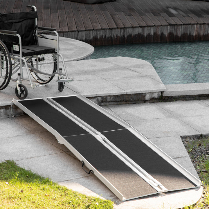 HOMCOM 8ft Wheelchair Ramp, Non-Slip Aluminum Folding Handicap Ramp, Suitable for Door Thresholds, Home Steps, Cars, Scooters, Carts, and Stairs