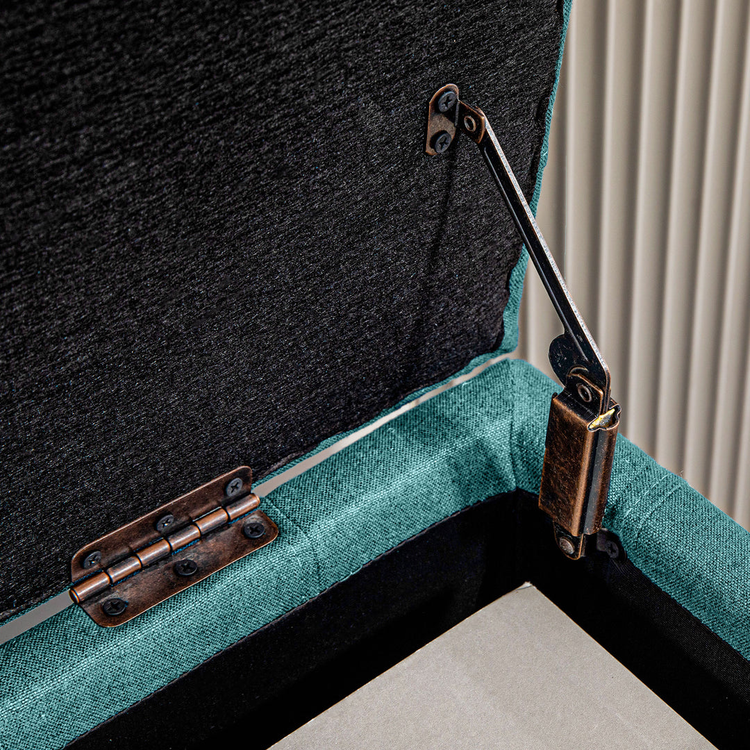 HOMCOM Storage Ottoman, Linen Fabric End of Bed Bench with Button Tufted Storage Bench for Bedroom, Green