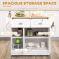 HOMCOM Kitchen Island With Storage Rolling Kitchen Serving Cart with Rubber Wood Top Towel Rack Storage Drawer Cabinet, White