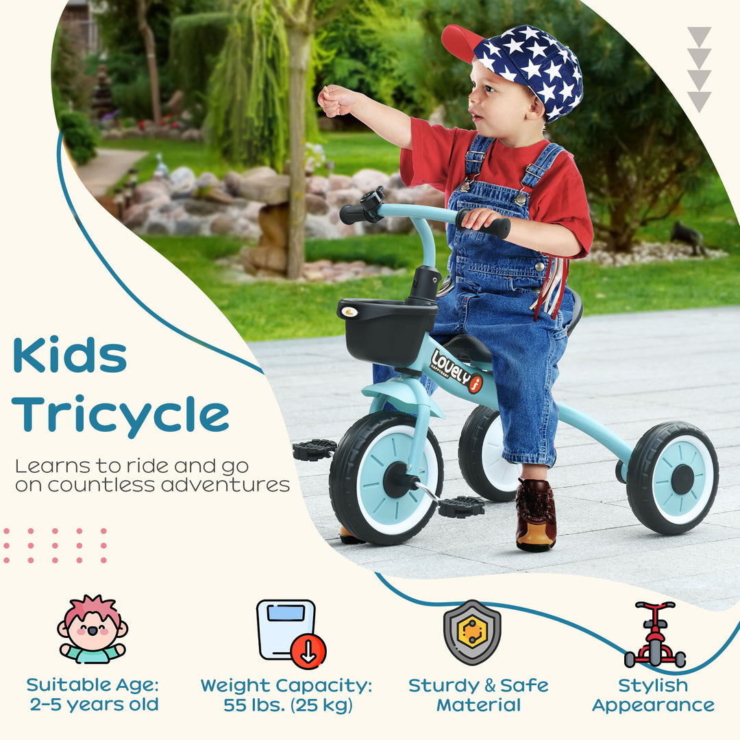 Qaba Tricycle for Toddler 2-5 Year Old Girls and Boys, Toddler Bike with Adjustable Seat, Basket, Bell, White