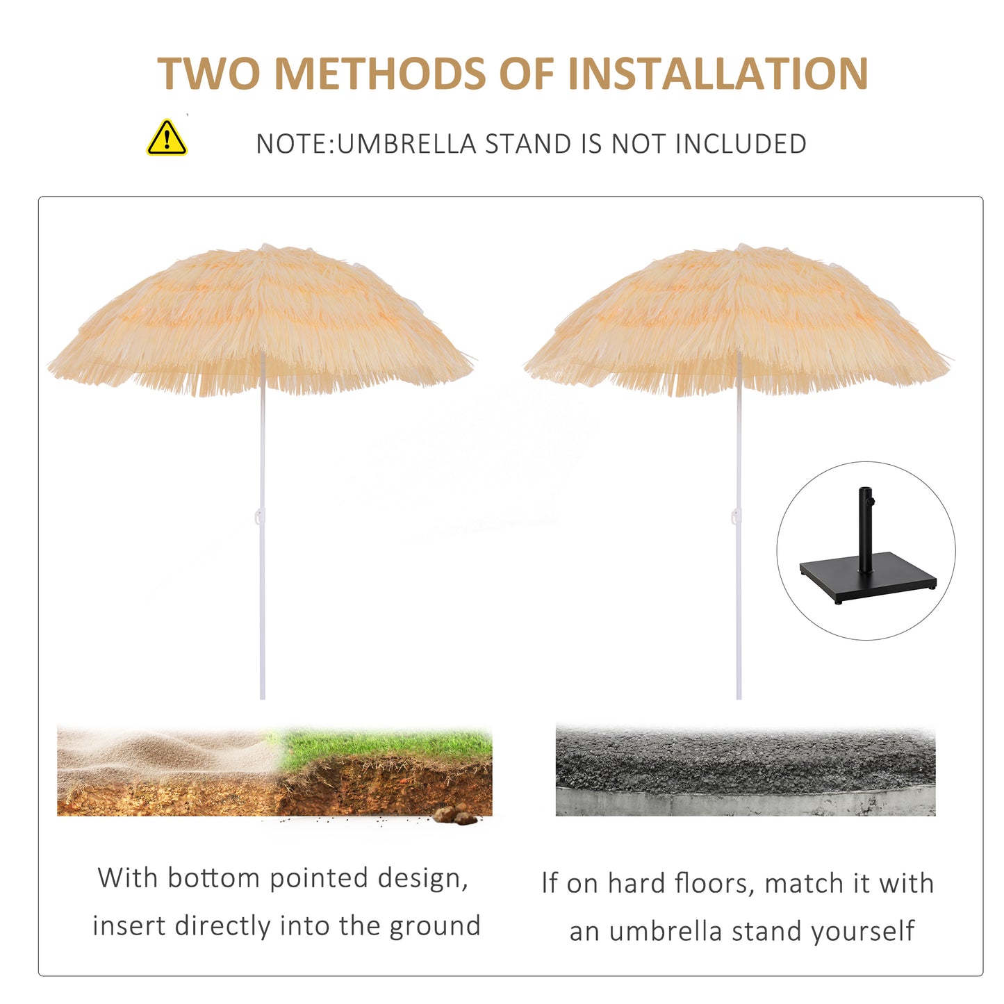 Outsunny 6FT Beach Umbrella Tilt Sunshade Height Adjustable Outdoor Market Patio Yard Crank Deck Sun Shade, Wheat