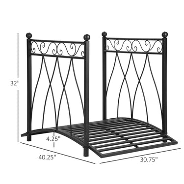 Outsunny 3.3FT Classic Garden Bridge with Safety Railings Arc Footbridge Decorative Pond Bridge for Backyard Creek Stream, Black