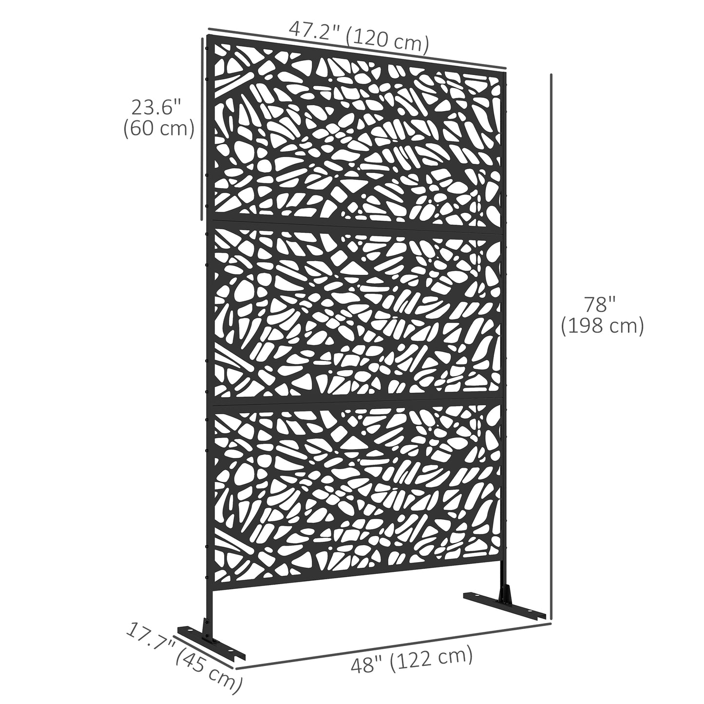 Outsunny 6.5FT Decorative Outdoor Divider, Metal Privacy Screen with Stand, Twisted Line Style, Black