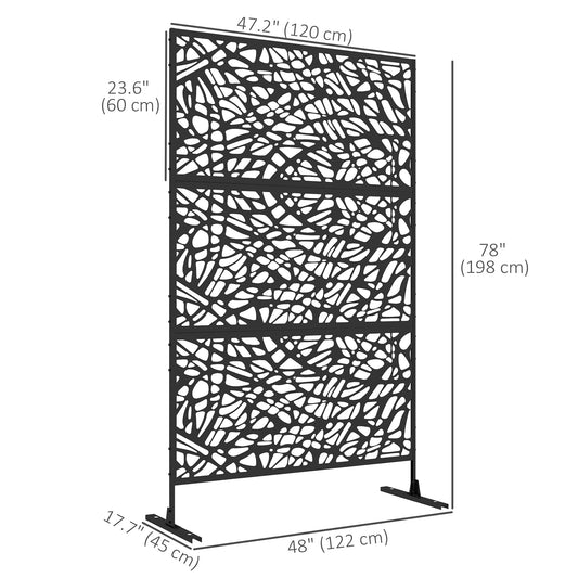 Outsunny 6.5FT Decorative Outdoor Divider, Metal Privacy Screen with Stand, Twisted Line Style, Black