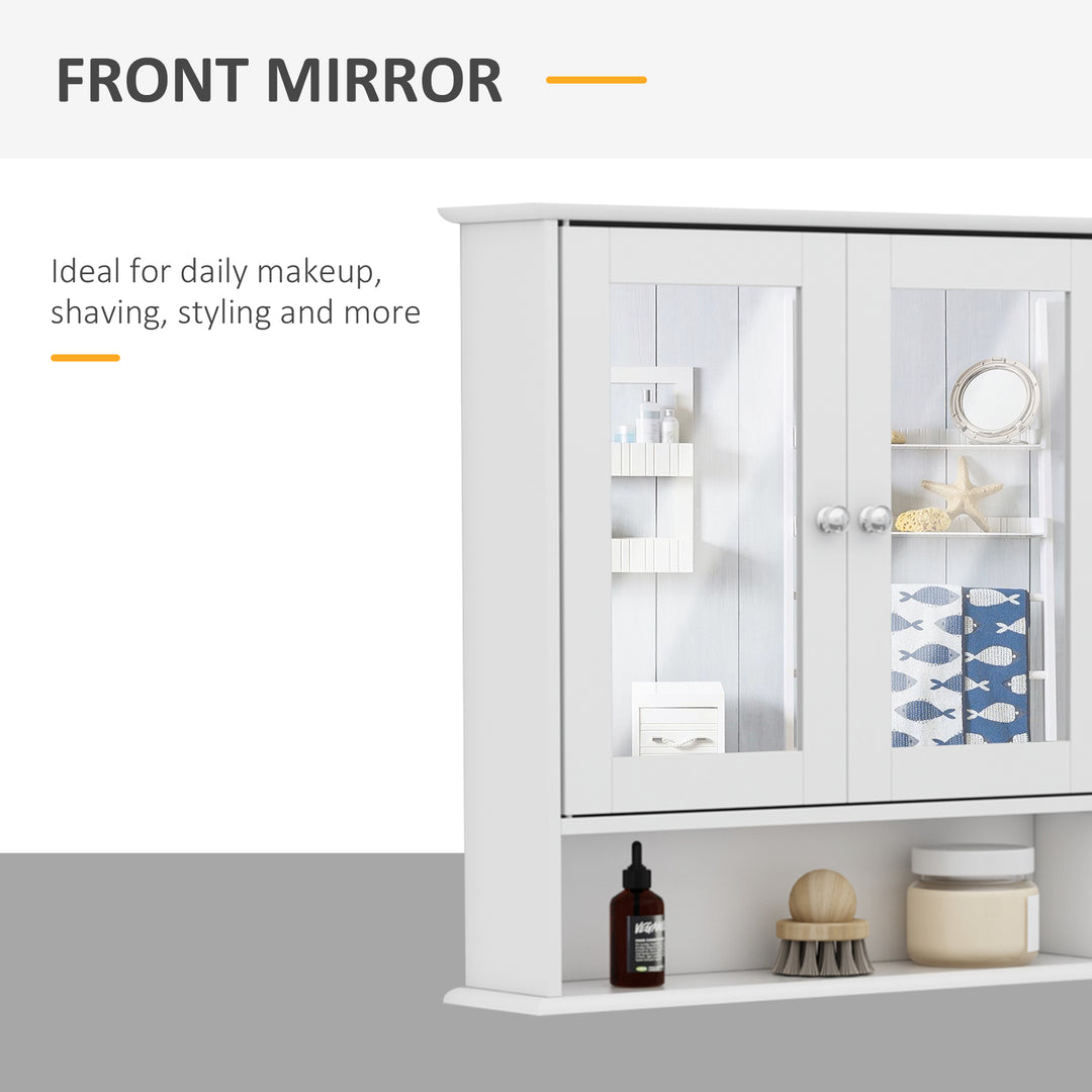 kleankin Medicine Cabinet, Wall-Mounted Bathroom Mirror Cabinet with Double Doors, Open Shelf, and Adjustable Shelf, Modern Bathroom Wall Cabinet, White
