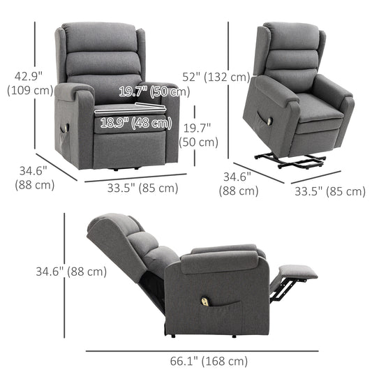 HOMCOM Lift Chair for Elderly, Power Chair Recliner with Footrest, Remote Control, Side Pockets for Living Room, Grey