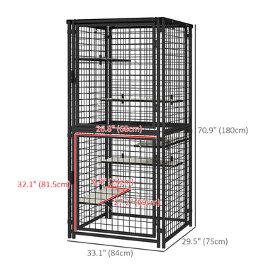 PawHut Cat Cage Multi-Level Catio Steel Outdoor Cat Enclosure w/ UV-and Water Resistant Cover, 5 Platforms, Soft Pads, Black