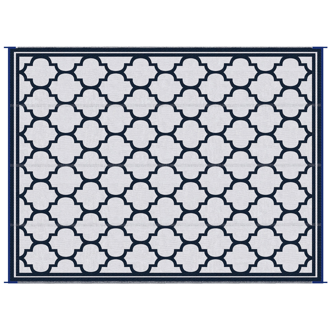 Outsunny 9'x12' Reversible Outdoor RV Rug, Patio Floor Mat, Plastic Straw Rug for Backyard, Deck, Beach, Camping, Dark Blue